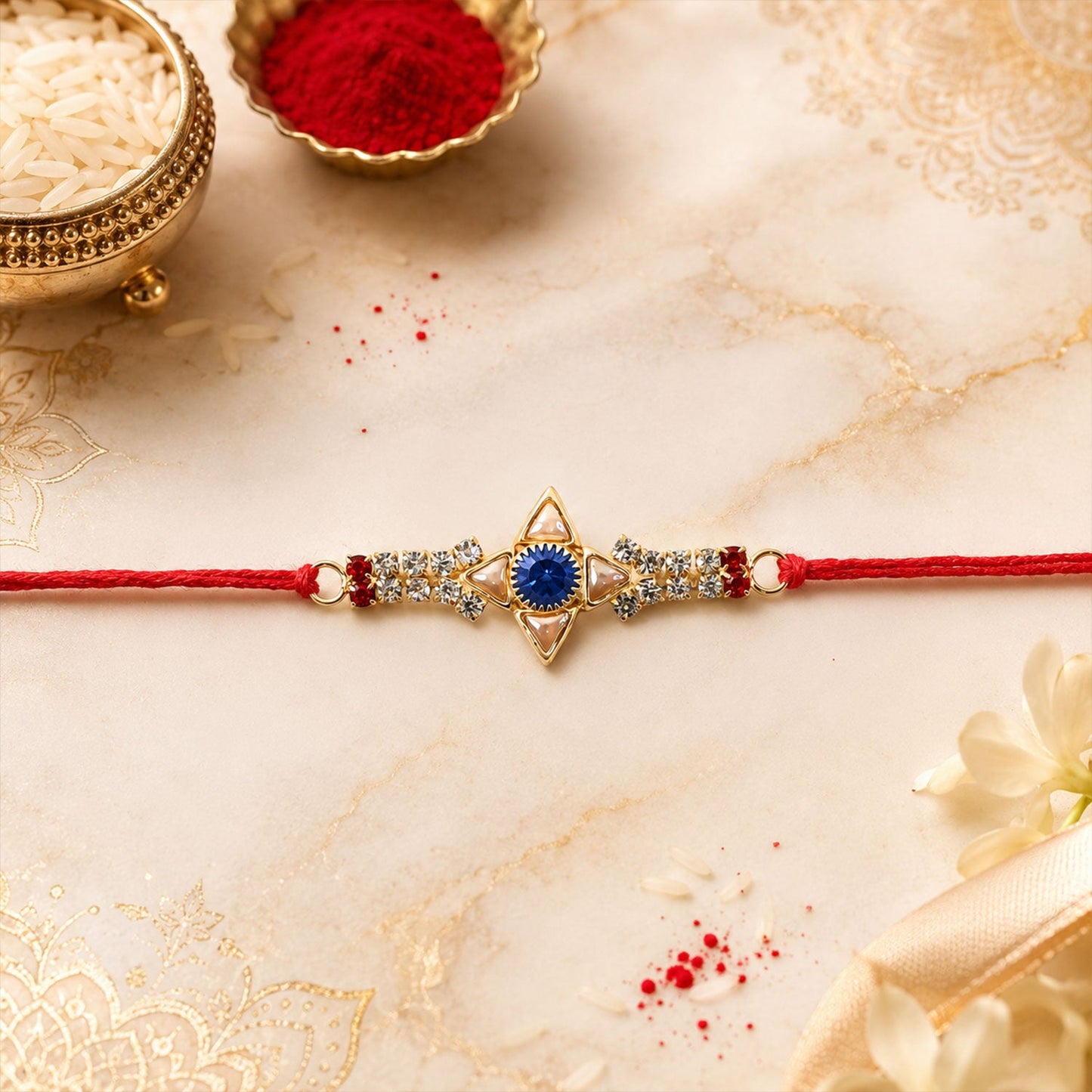 Close up of Crystal Star Stone Rakhi design