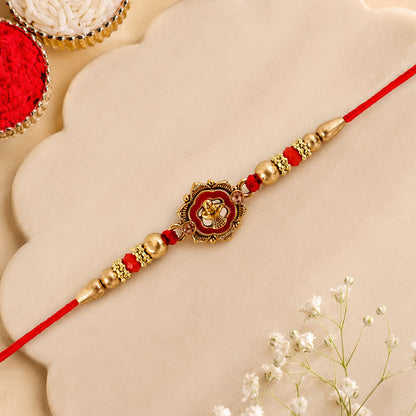 Top view of Antique Shivling Floral Charm Rakhi