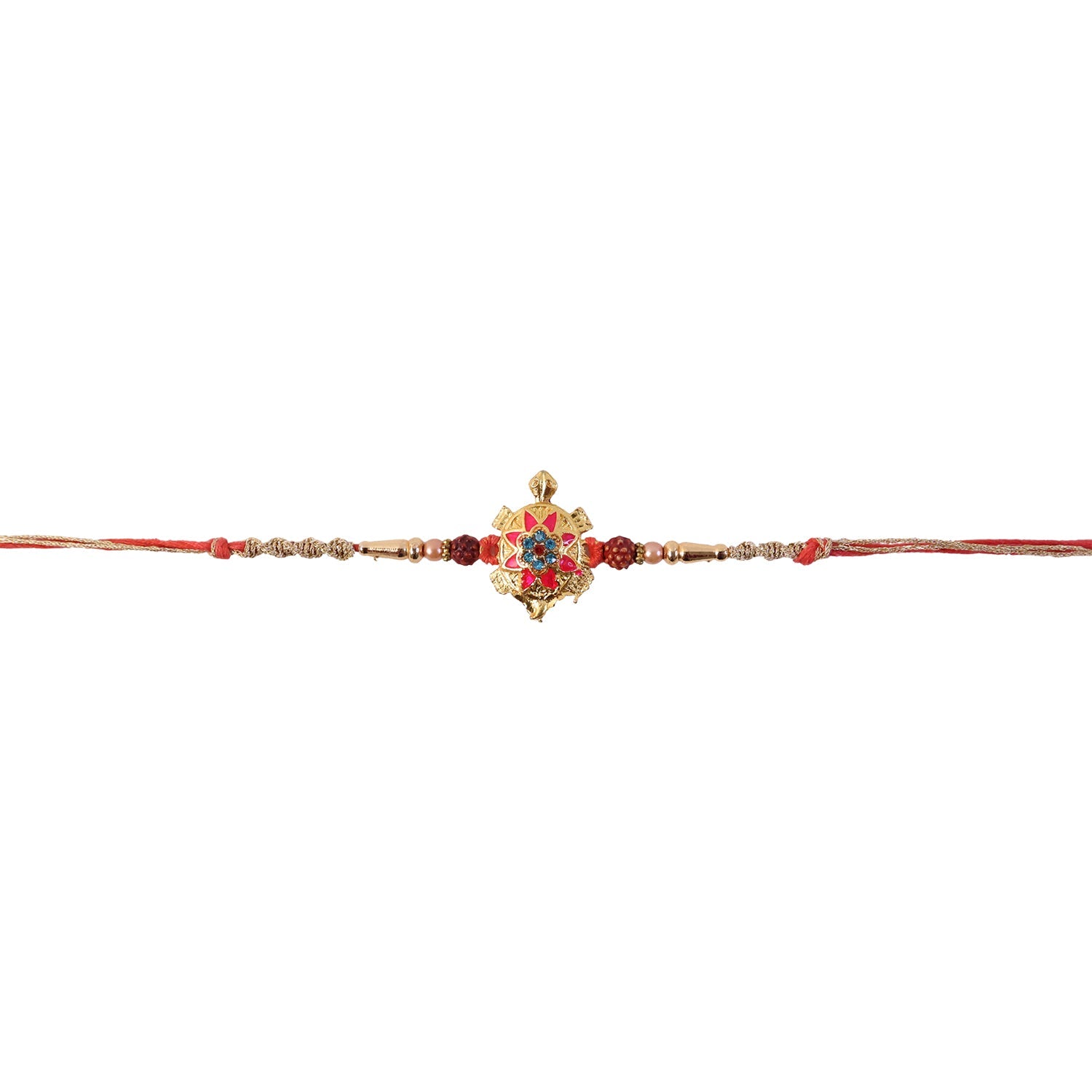 Rakhi tied with intricate tortoise flower charm and beads
