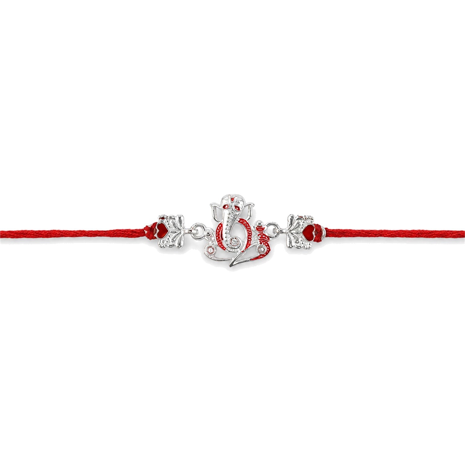 Silver Ganpati Heart Charm rakhi with decorative packaging