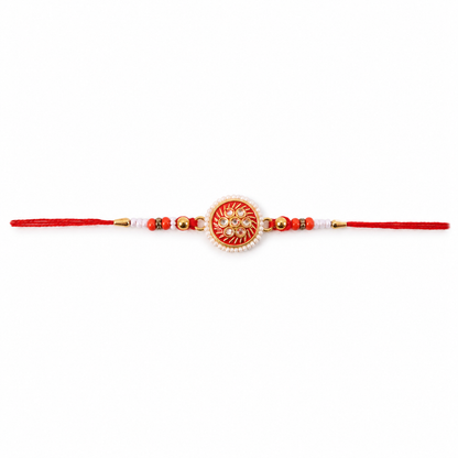 Detailed design of Golden Meena Kundan Rakhi