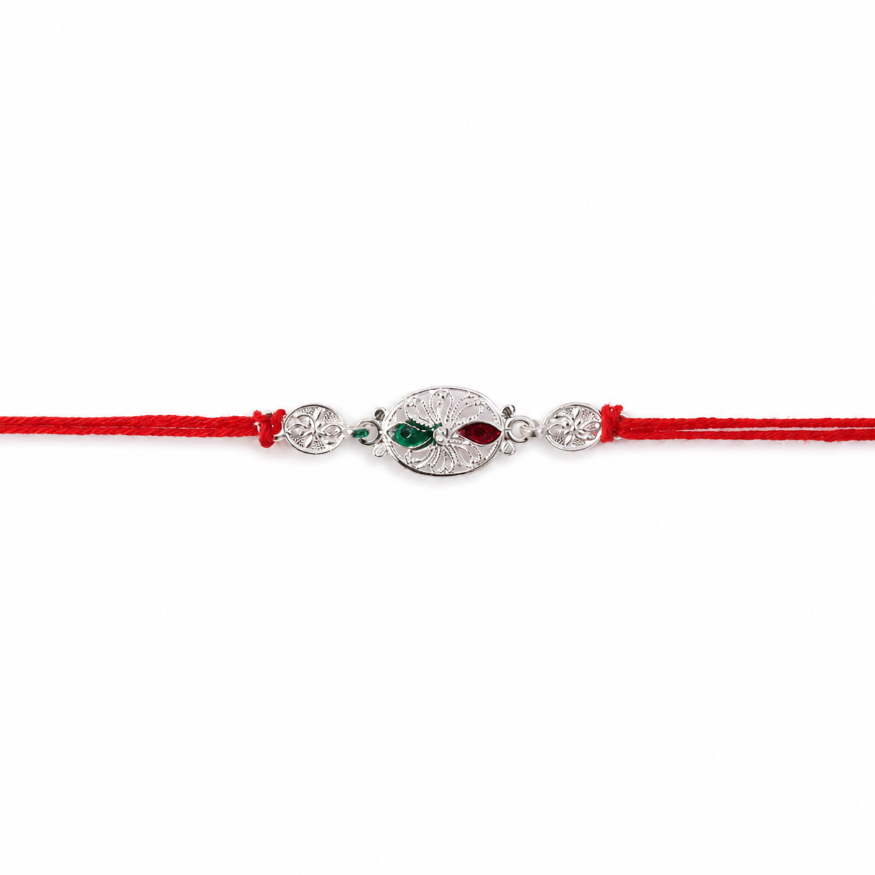 Silver Oval Floral Stone Rakhi packaging view