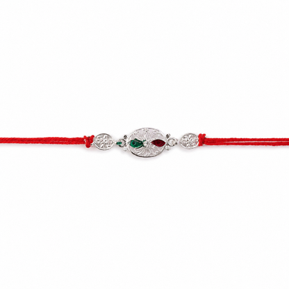Silver Oval Floral Stone Rakhi packaging view