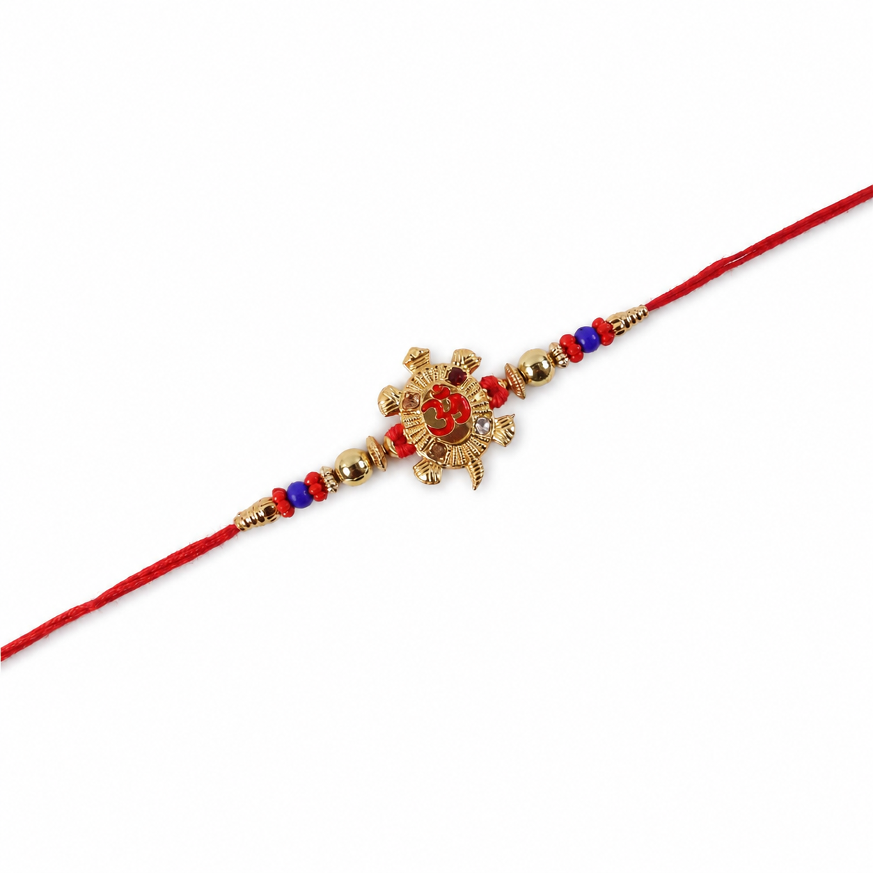 Golden tortoise bead detail on rakhi string