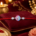Rakhi – Stylish Silver Round Stone with Dori for Brother
