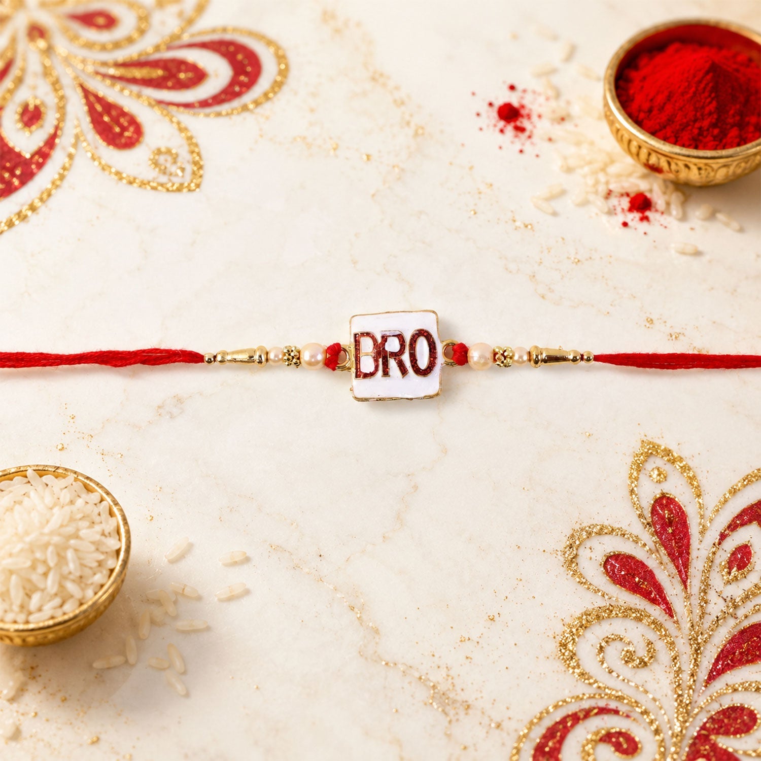 Stylish rakhi with pearl beads and neat finishing