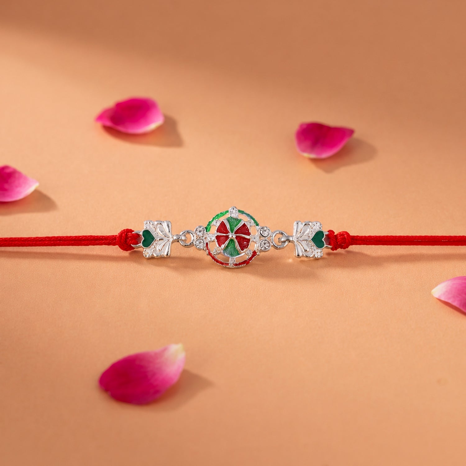 Silver Pinwheel Heart Charm With Dori Rakhi for Brother (1 Pc)