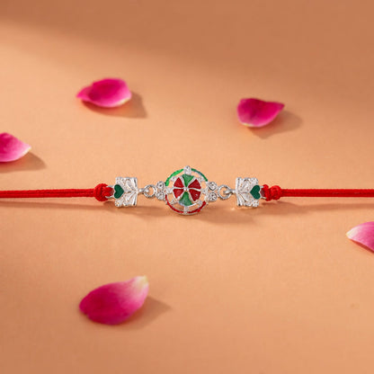 Silver Pinwheel Heart Charm With Dori Rakhi for Brother (1 Pc)