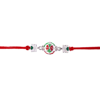 Silver Pinwheel Heart Charm With Dori Rakhi for Brother (1 Pc)