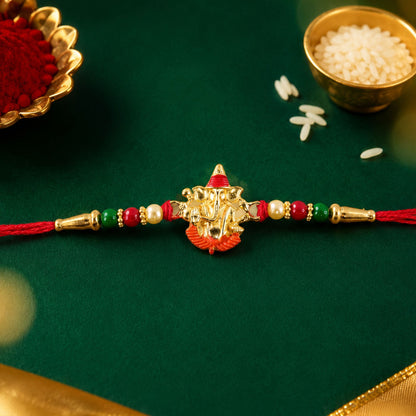 Lord Ganesha Meenakari Work Pearl Beaded Rakhi for Brother