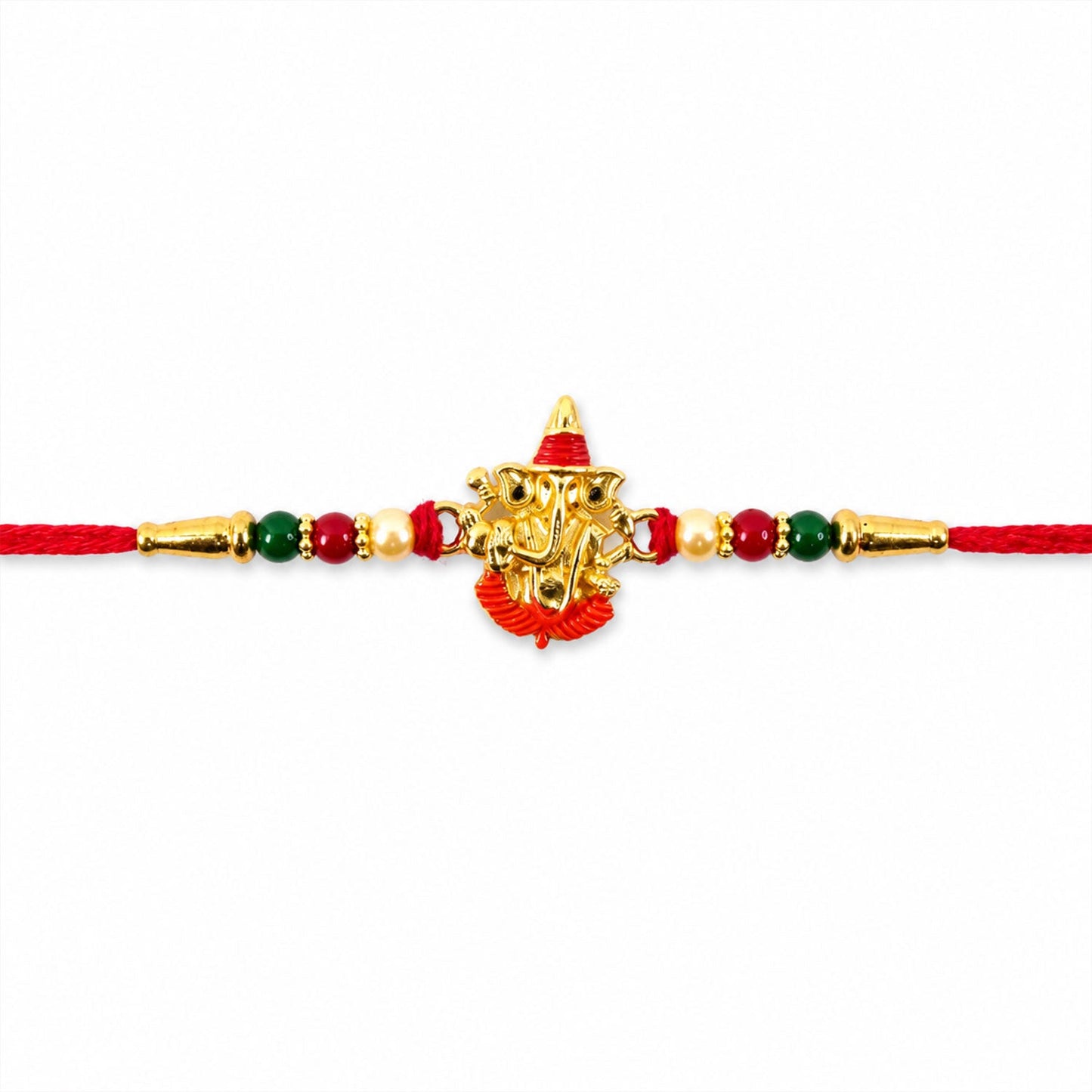Lord Ganesha Meenakari Work Pearl Beaded Rakhi for Brother
