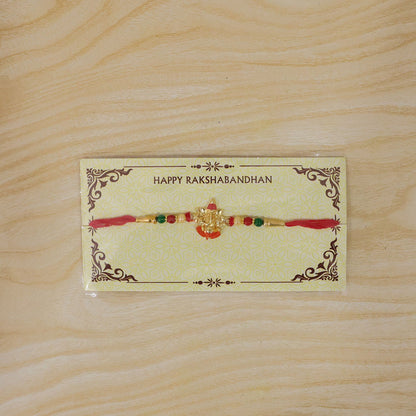 Lord Ganesha Meenakari Work Pearl Beaded Rakhi for Brother