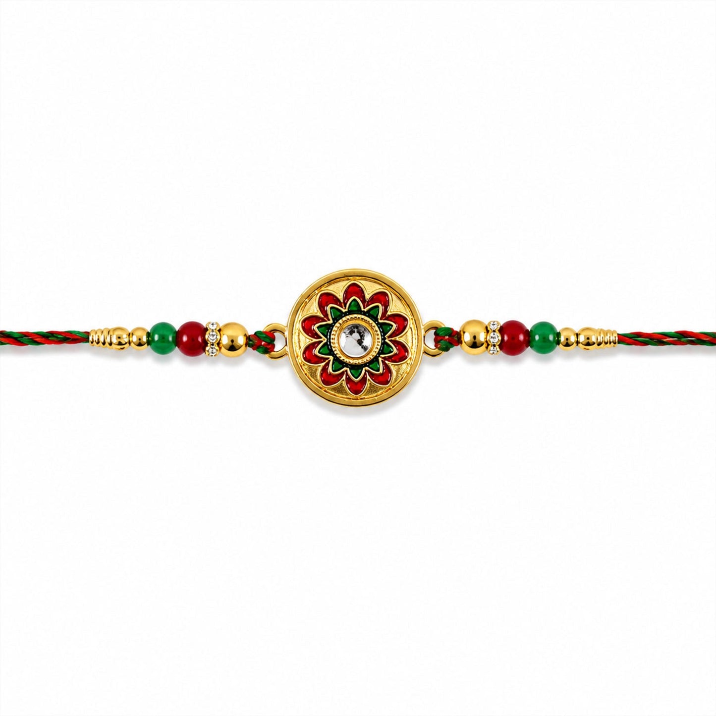 Round Meenakari Rakhi with Kundan Stone