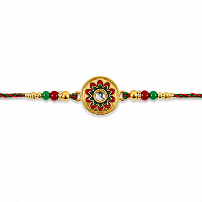 Round Meenakari Rakhi with Kundan Stone