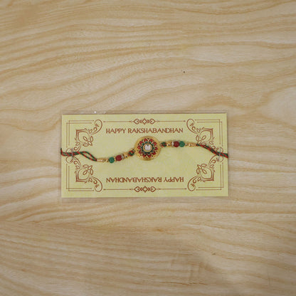 Round Meenakari Rakhi with Kundan Stone