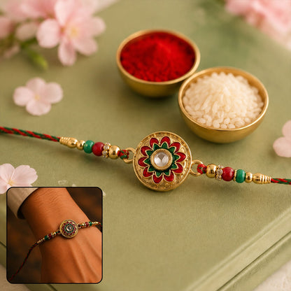 Round Meenakari Rakhi with Kundan Stone