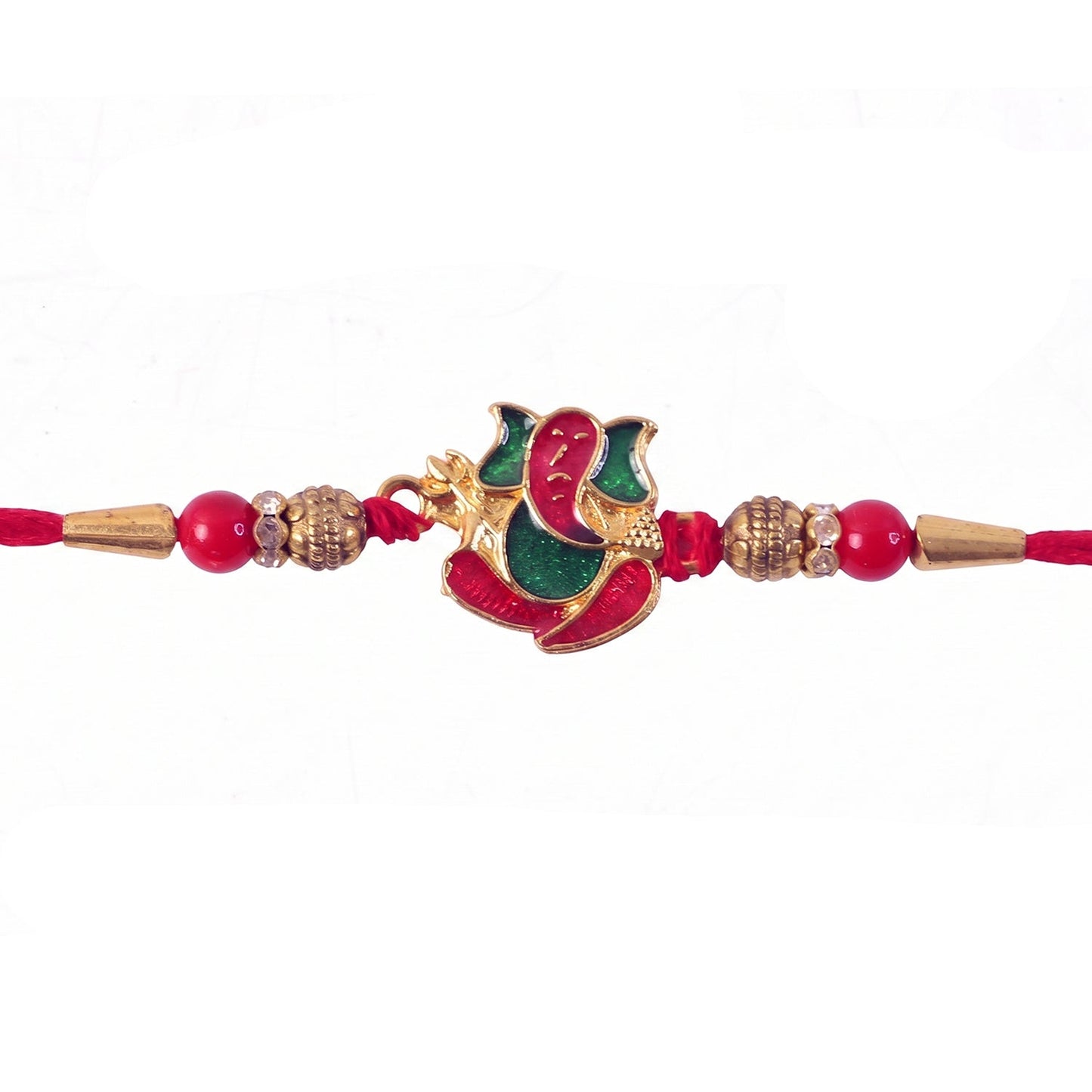 Lord Ganesha Meenakari Rakhi in Red & Green