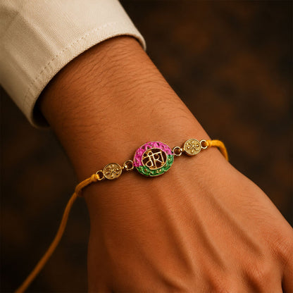 Pink & Green Meenakari Oval Veera Rakhi