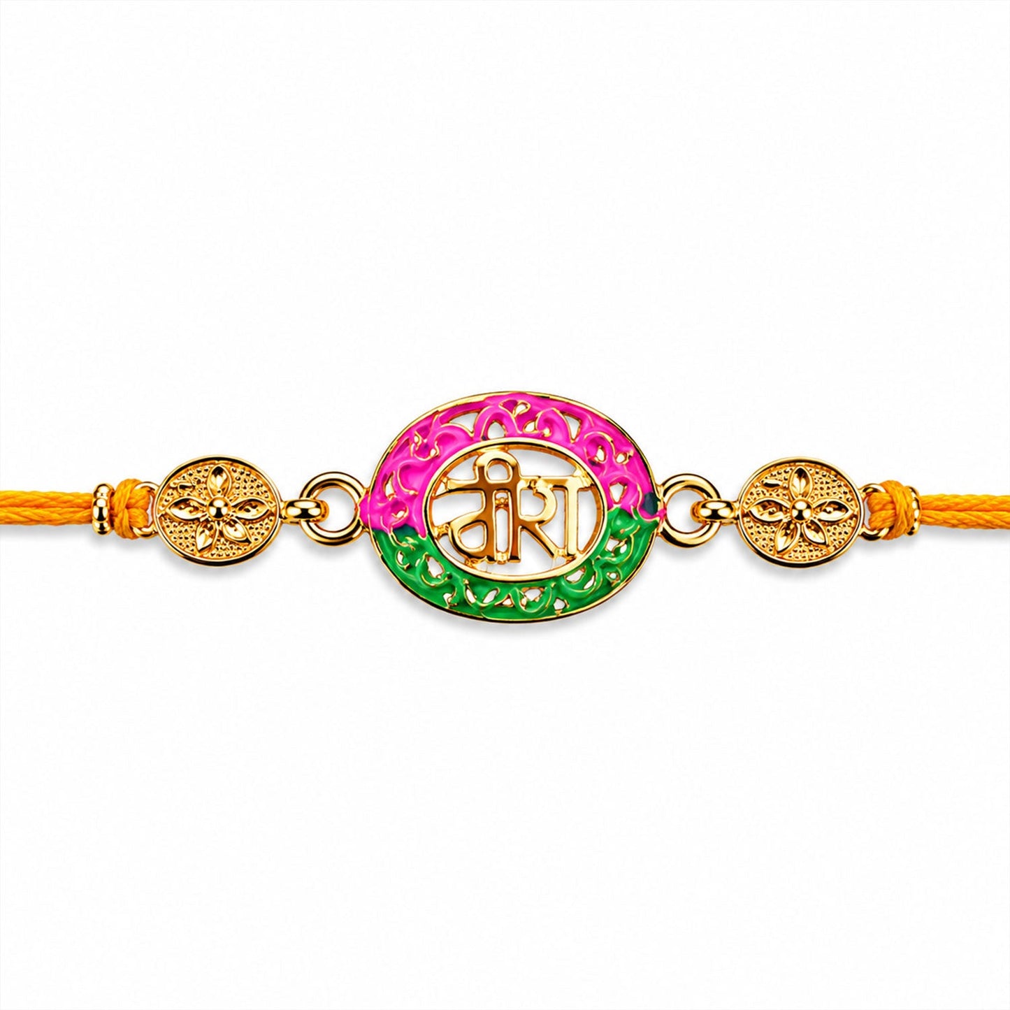 Pink & Green Meenakari Oval Veera Rakhi