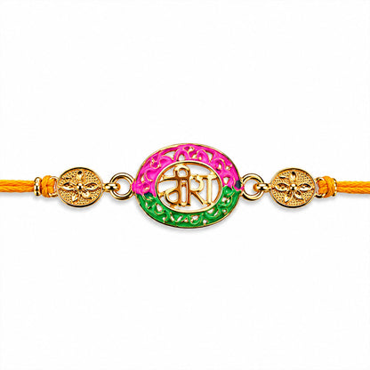 Pink & Green Meenakari Oval Veera Rakhi