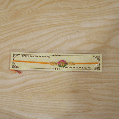 Pink & Green Meenakari Oval Veera Rakhi