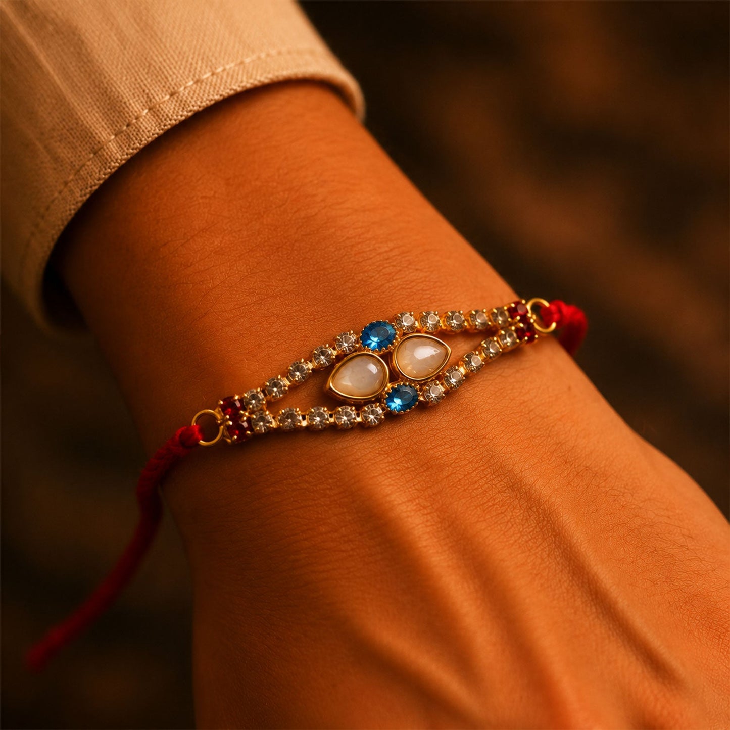 American Diamond & Pearl Bracelet Rakhi