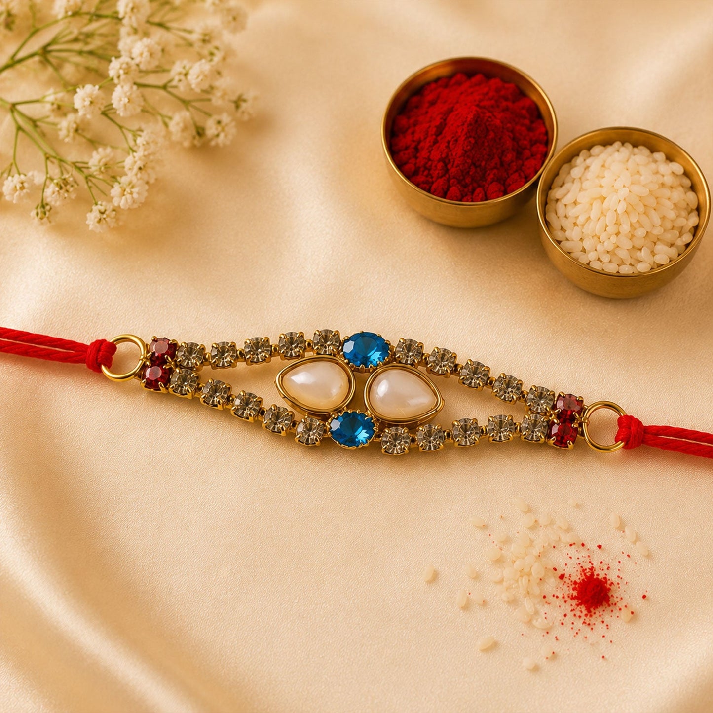 American Diamond & Pearl Bracelet Rakhi