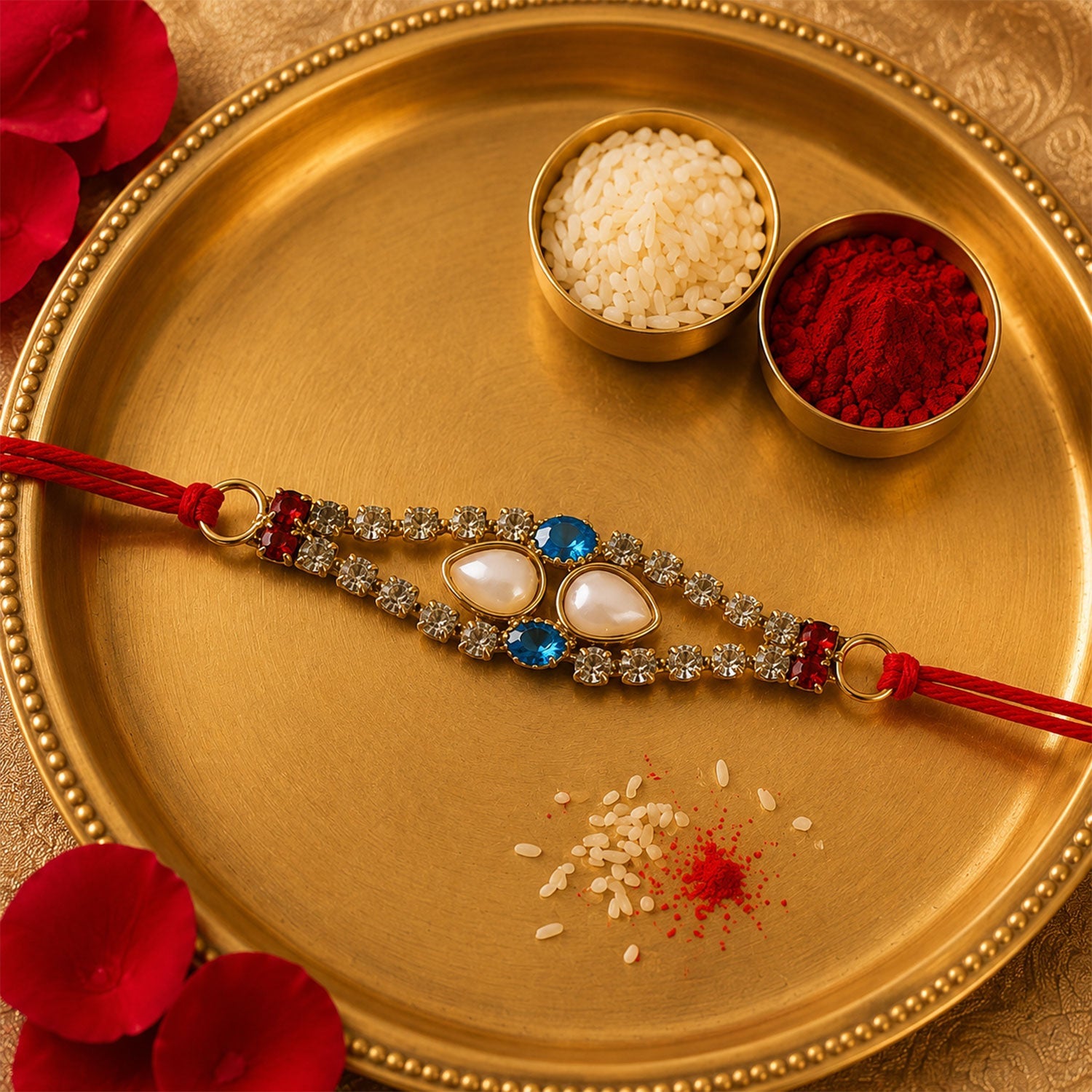 American Diamond & Pearl Bracelet Rakhi
