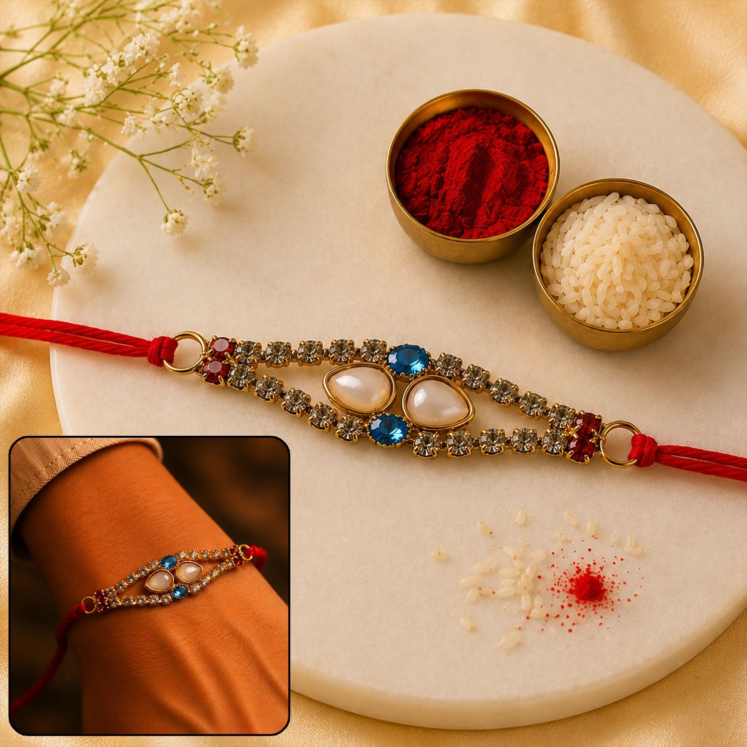 American Diamond & Pearl Bracelet Rakhi