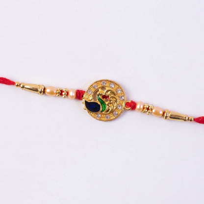 Golden Peacock Rakhi with CZ Stones