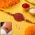 Red Stone Disc Wooden Beads Rakhi – Elegant Traditional Design
