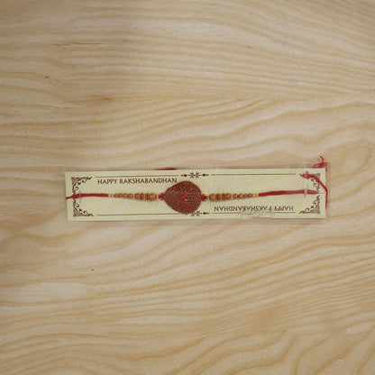 Red Stone Disc Rakhi with Wooden Beads