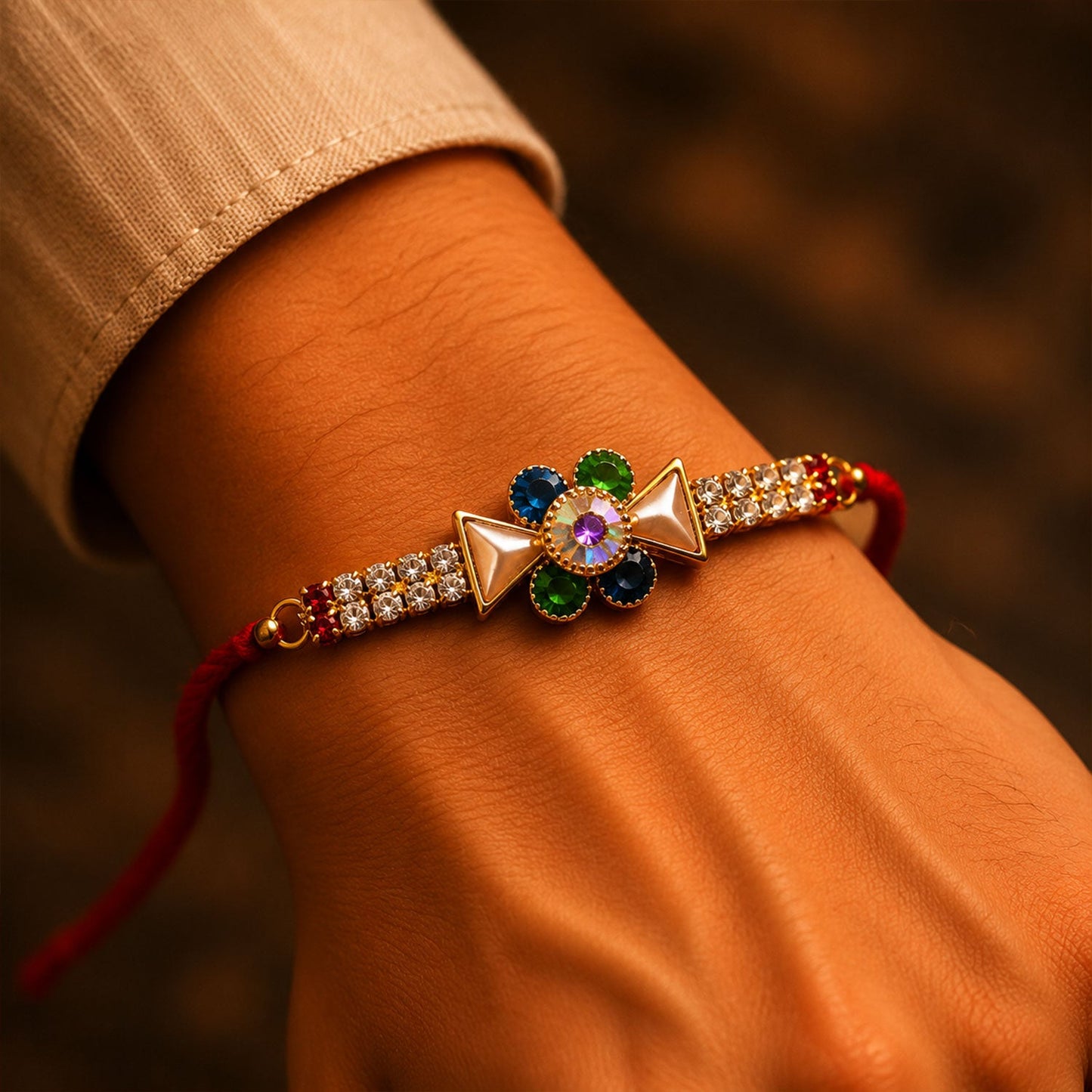 Multicolour American Diamond Stone Rakhi