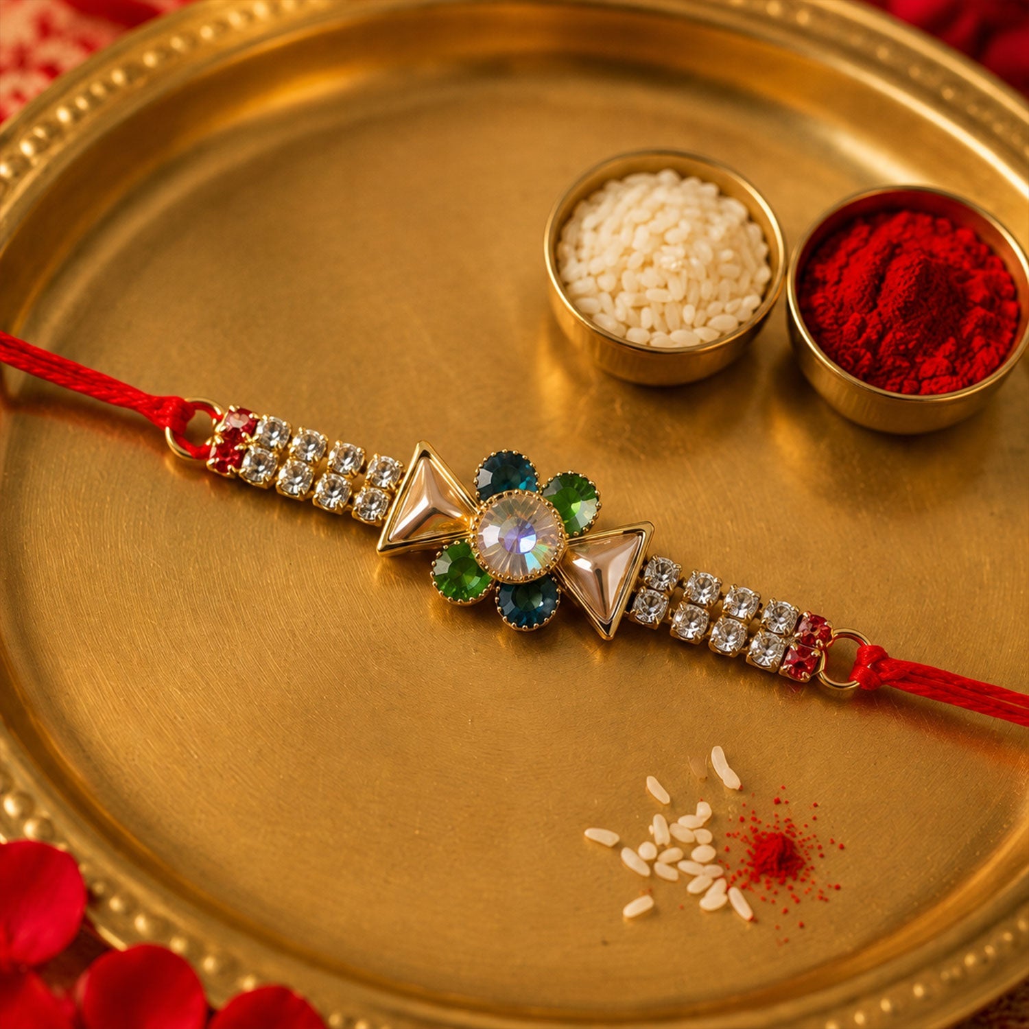 Multicolour American Diamond Stone Rakhi