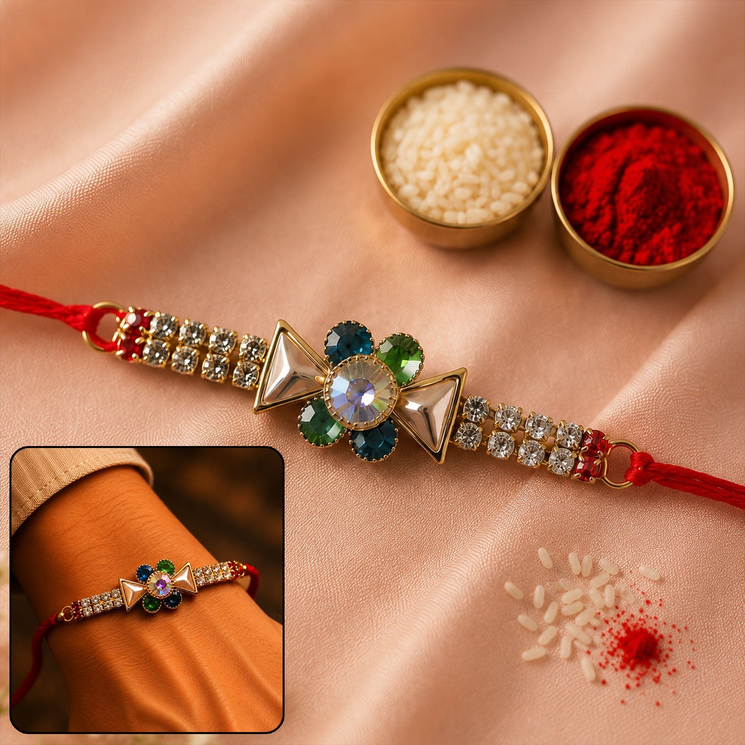 Multicolour American Diamond Stone Rakhi