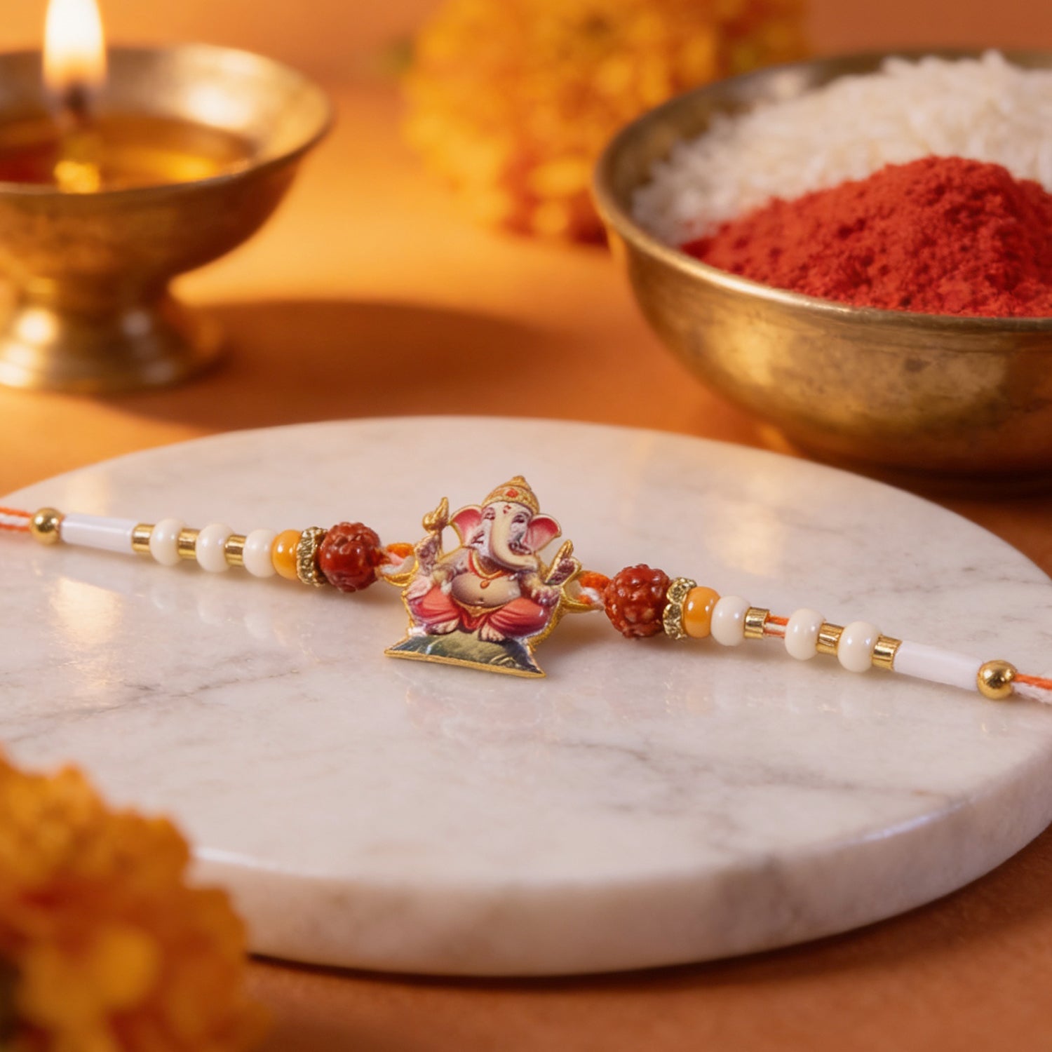Lord Ganesha Rakhi with Rudraksha Beads