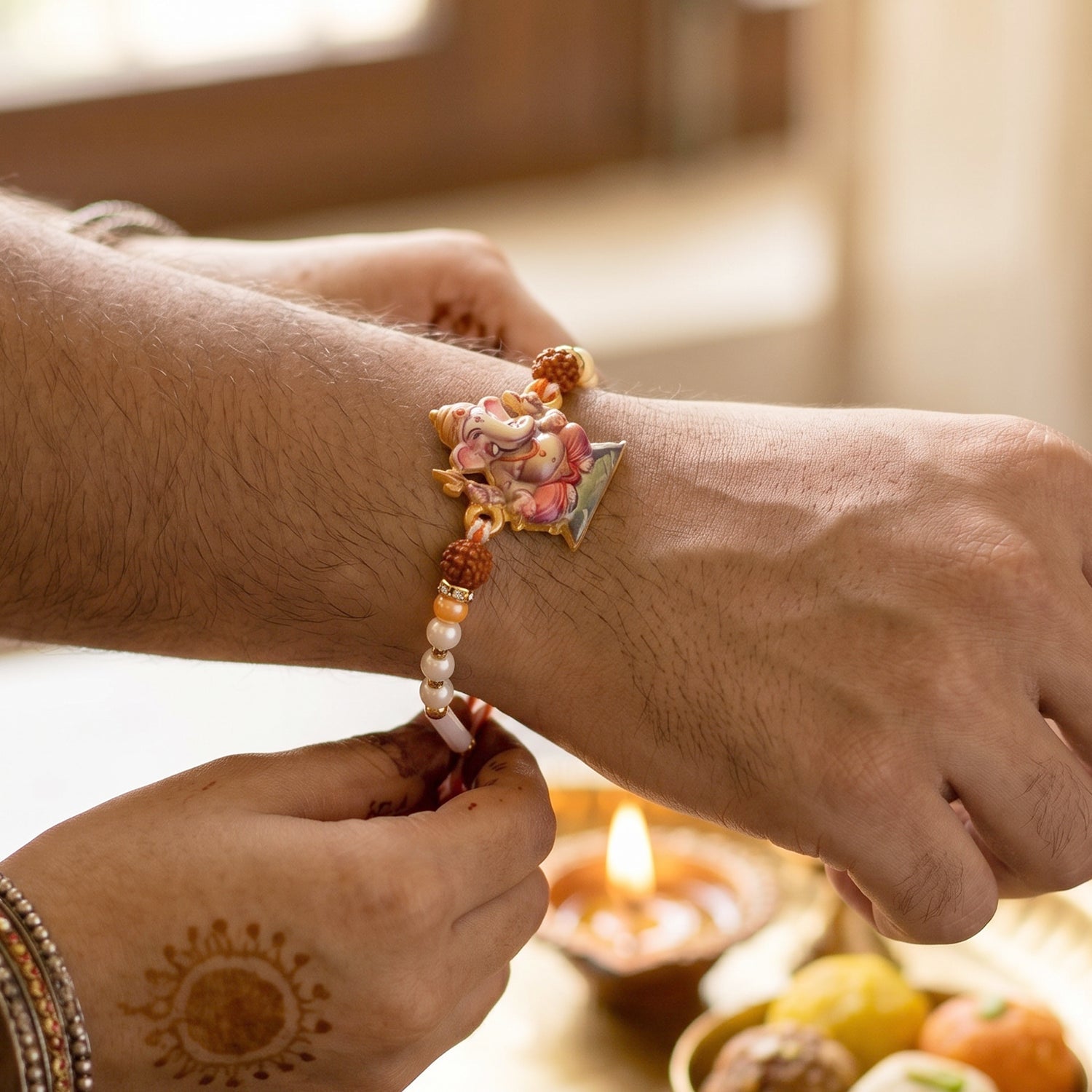 Lord Ganesha Rakhi with Rudraksha Beads