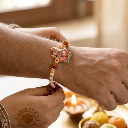 Lord Ganesha Rakhi with Rudraksha Beads