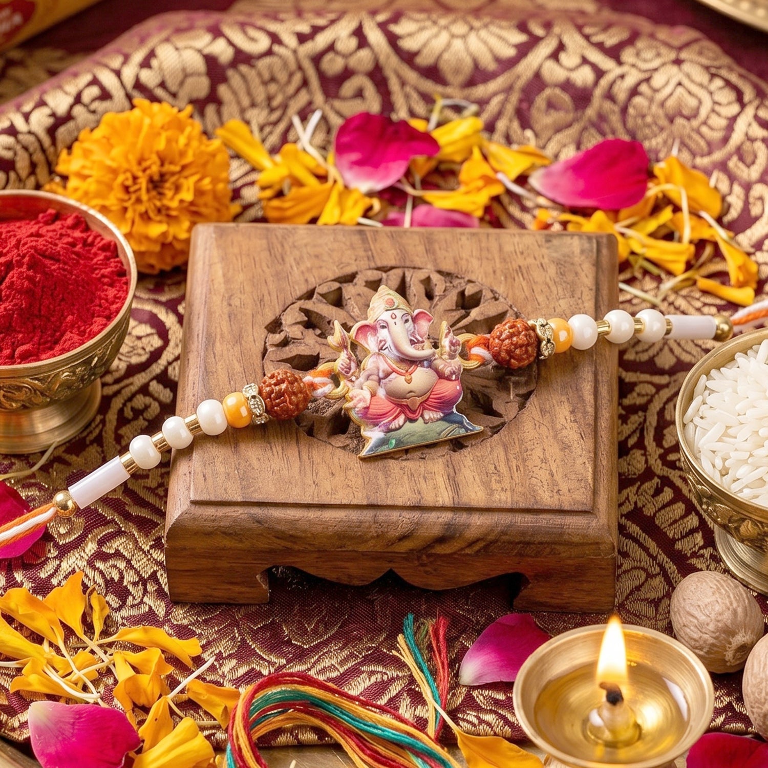 Lord Ganesha Rakhi with Rudraksha Beads