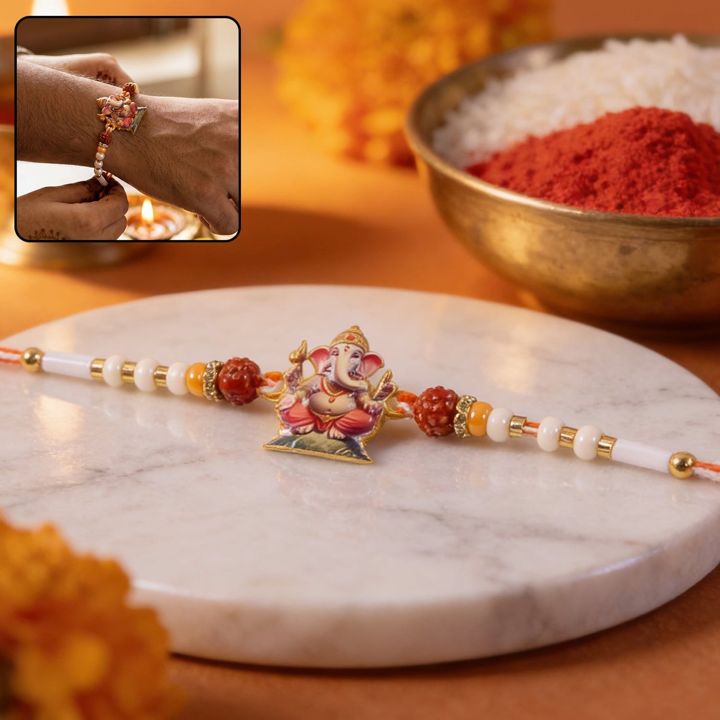 Lord Ganesha Rakhi with Rudraksha Beads