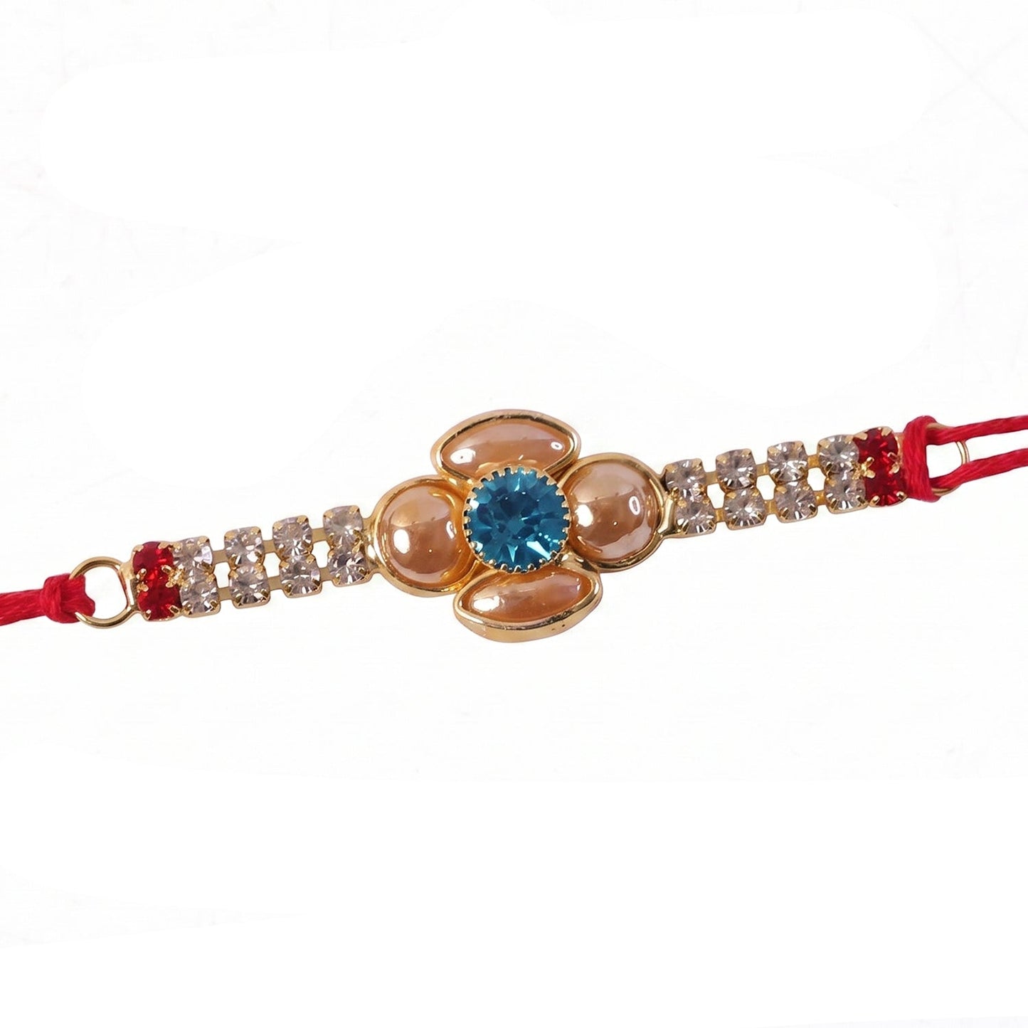 Floral American Diamond Rakhi with Turquoise