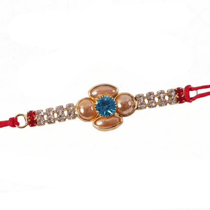 Floral American Diamond Rakhi with Turquoise