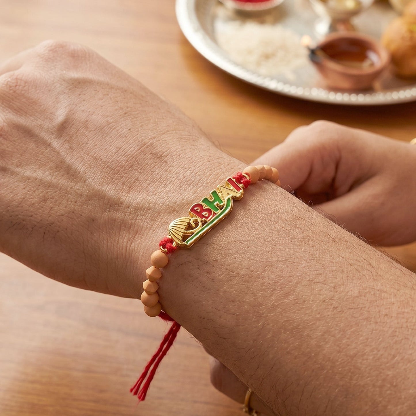 Colourful 'BHAI' Rakhi with Wooden Beads