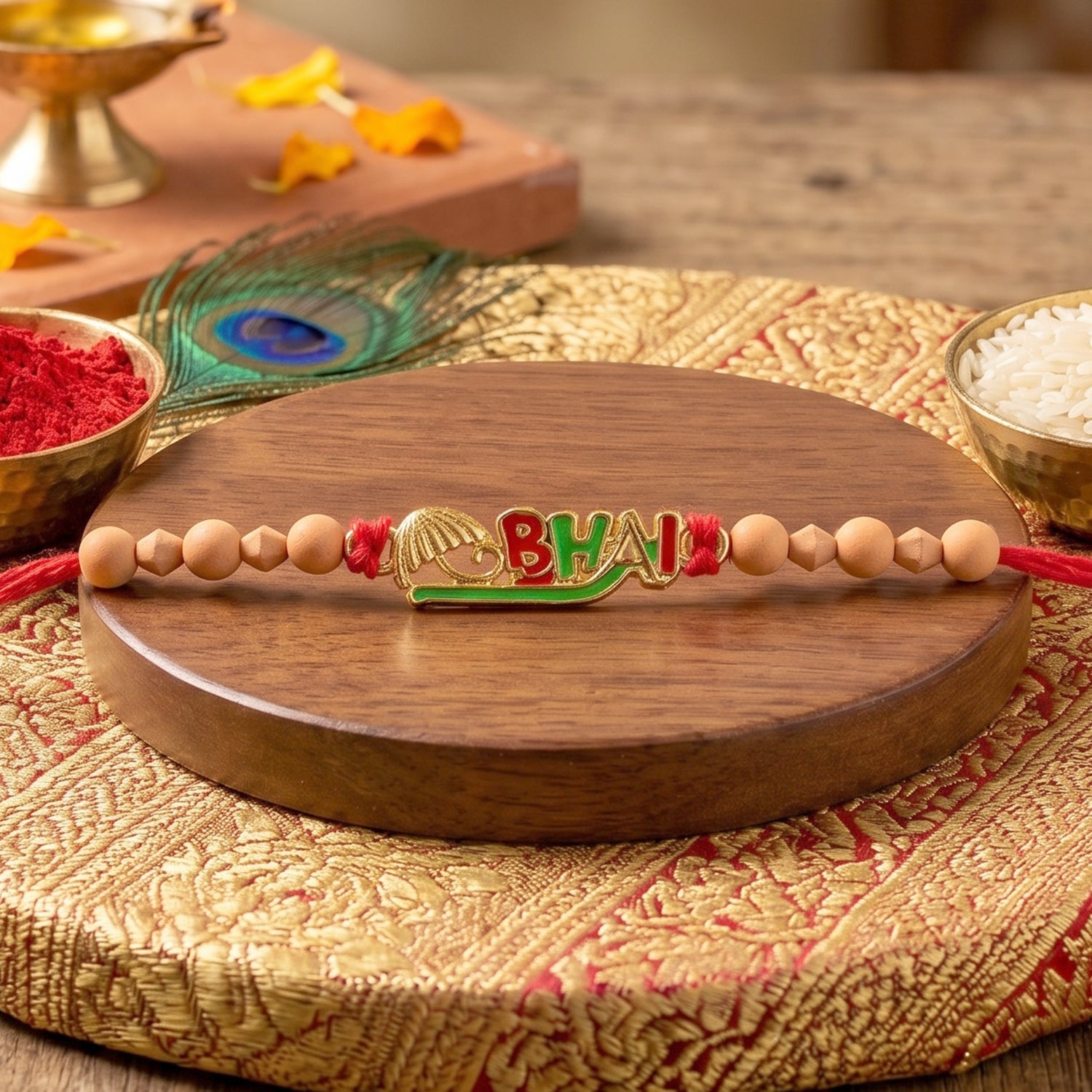 Colourful 'BHAI' Rakhi with Wooden Beads