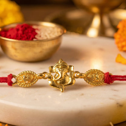 Twin Lord Ganesha Golden Rakhi