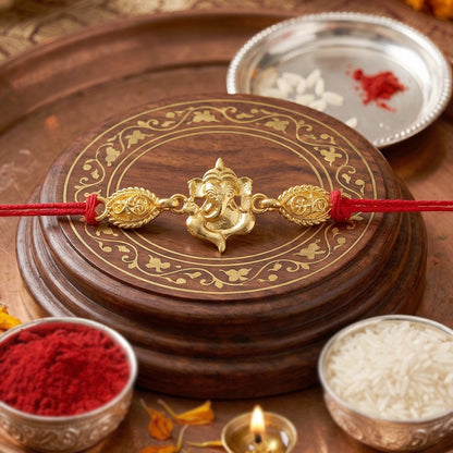 Twin Lord Ganesha Golden Rakhi