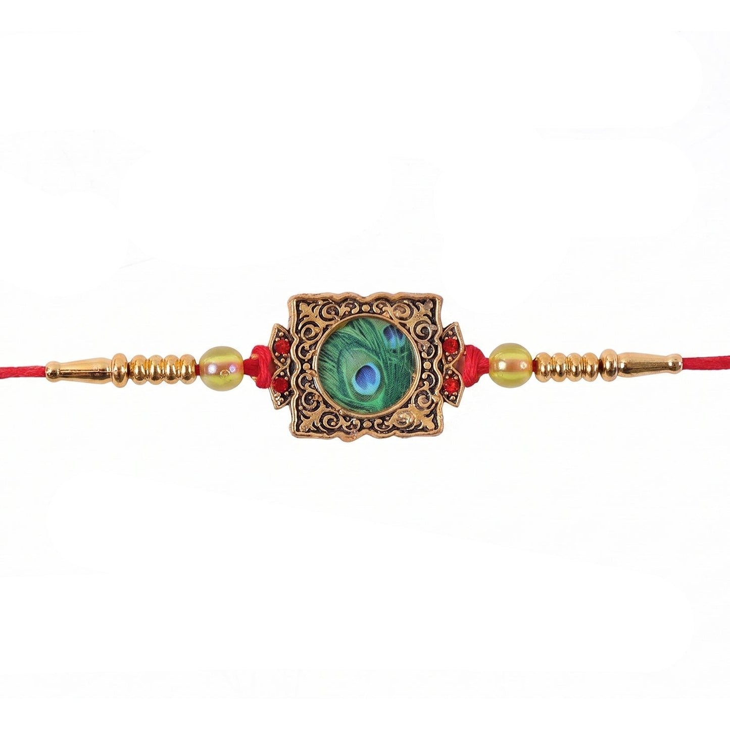 Antique Square Peacock Feather Rakhi