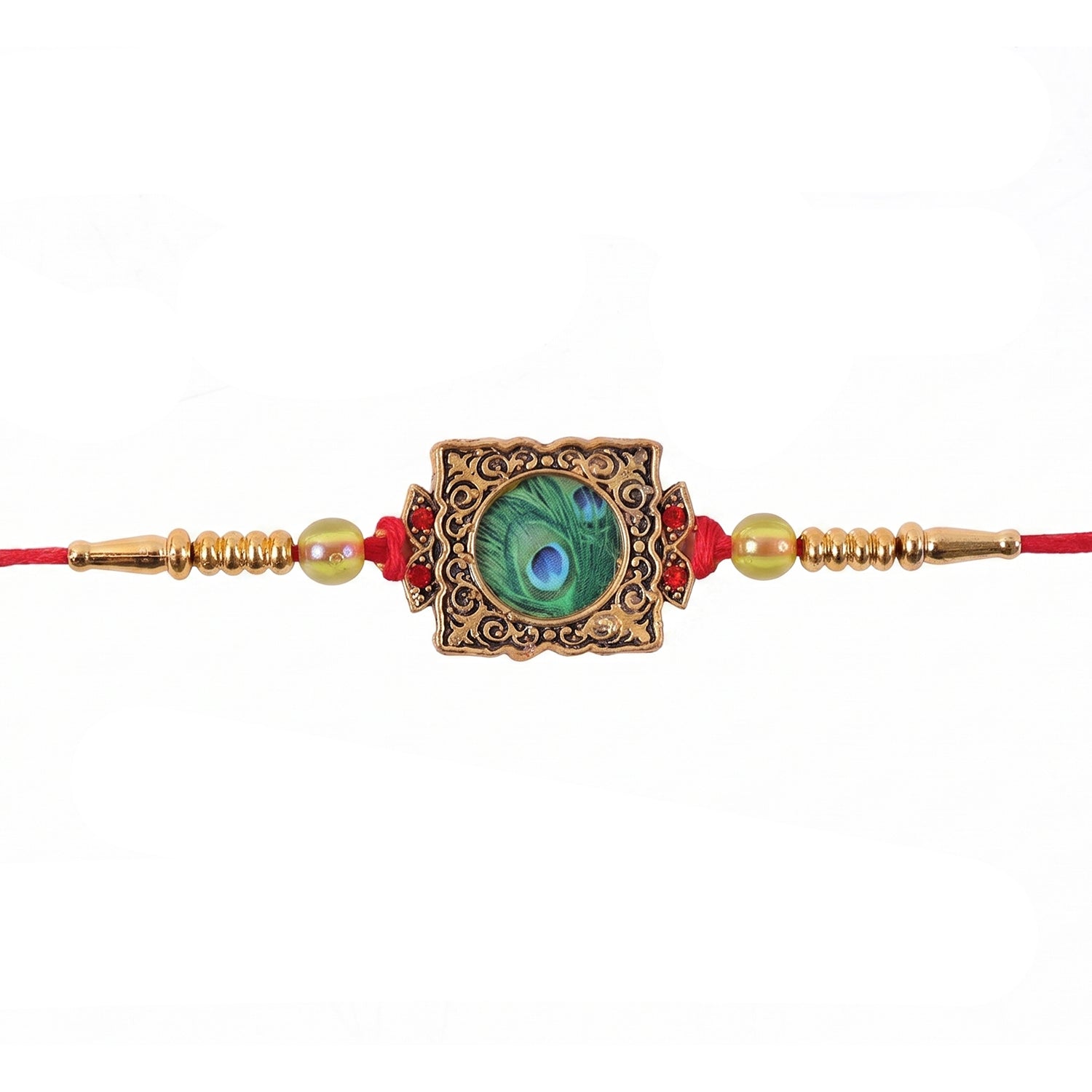 Antique Square Peacock Feather Rakhi