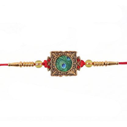 Antique Square Peacock Feather Rakhi