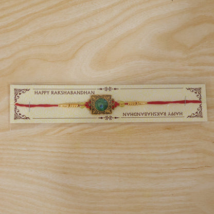 Antique Square Peacock Feather Rakhi